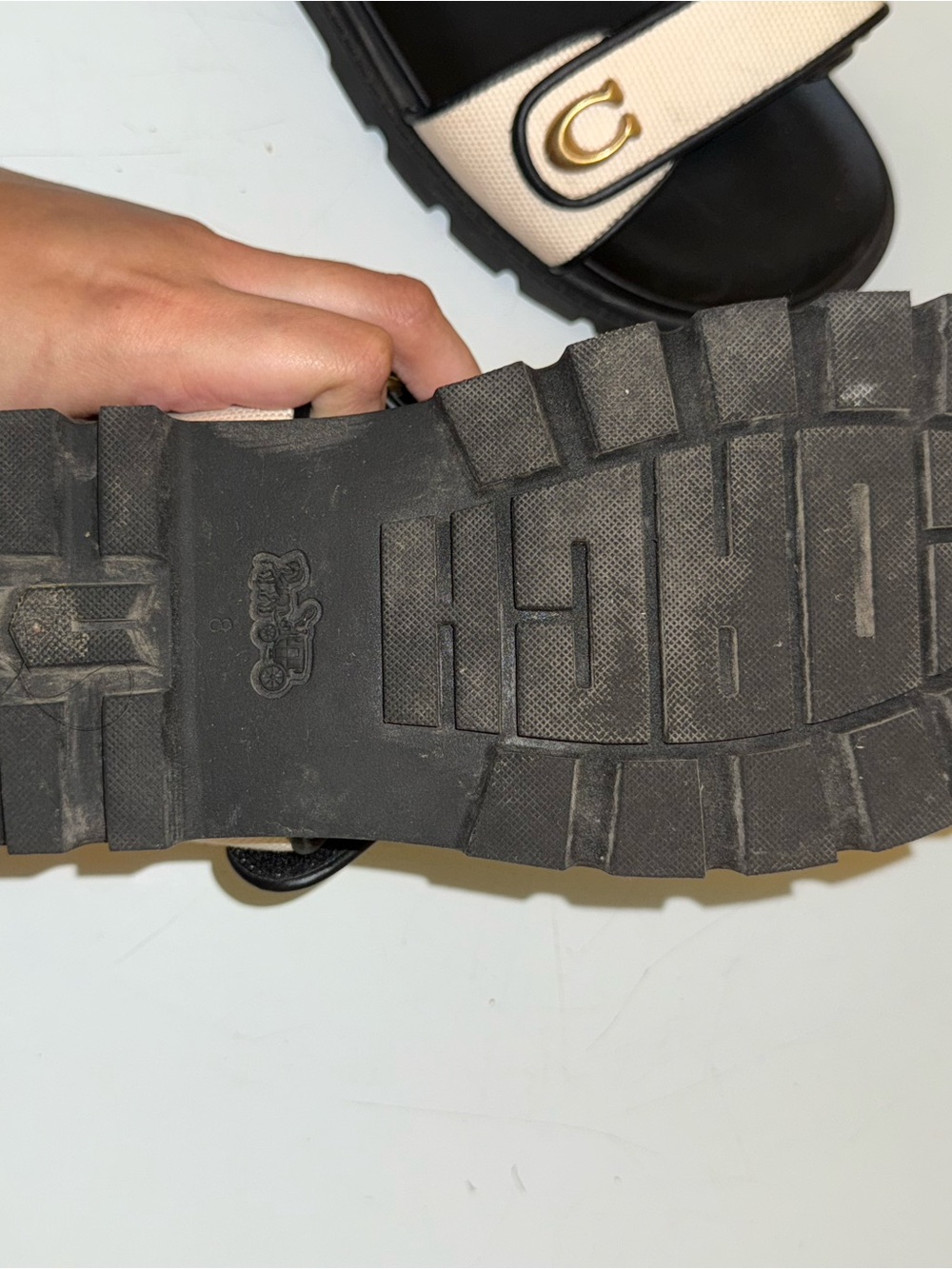 Coach Brynn Black & Beige Canvas Strappy Sandals - Picture 5 of 5